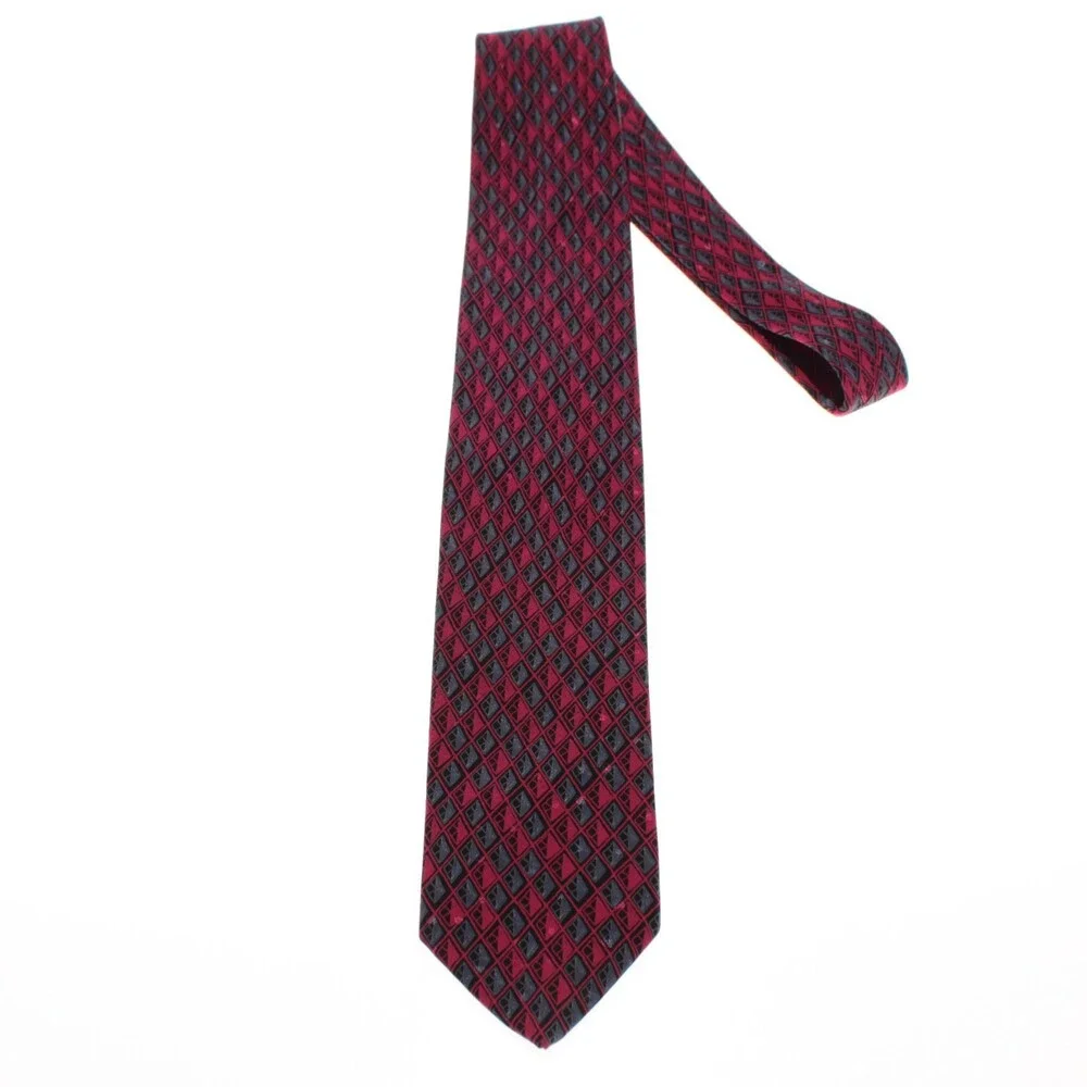 Brioni NWOT Neck Tie in Red / Gray / Black Geometric Print 100% Silk